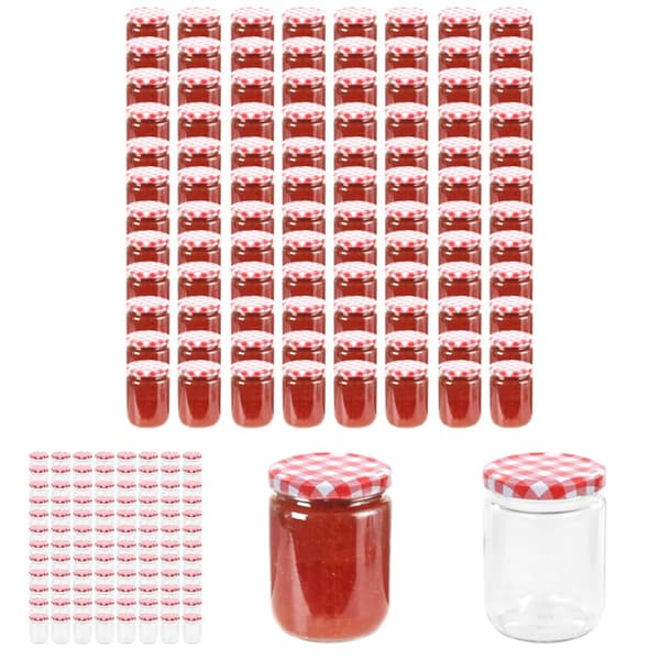 The Living Store syltetøjsglas 96 stk. med hvide og røde låg 230 ml - Honningkrukker