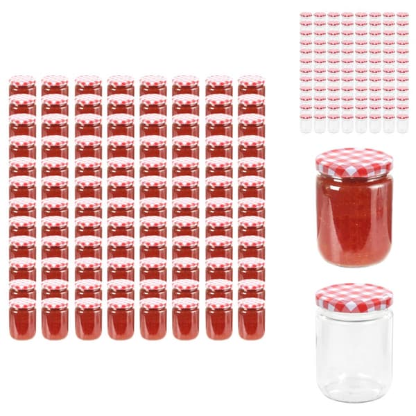 Honningkrukker - Living syltetøjsglas 96 stk. med hvide og røde låg 230 ml