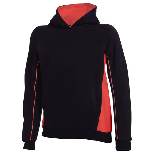 Finden & Hales Barn Pullover Hooded Sweatshirt / Hoodie Black/Red 13-14