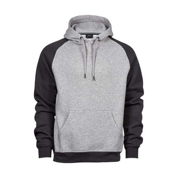 Tee Jays Mens Two Tone Raglan Hooded Sweatshirt Heather Grey/Dark Grey 3XL