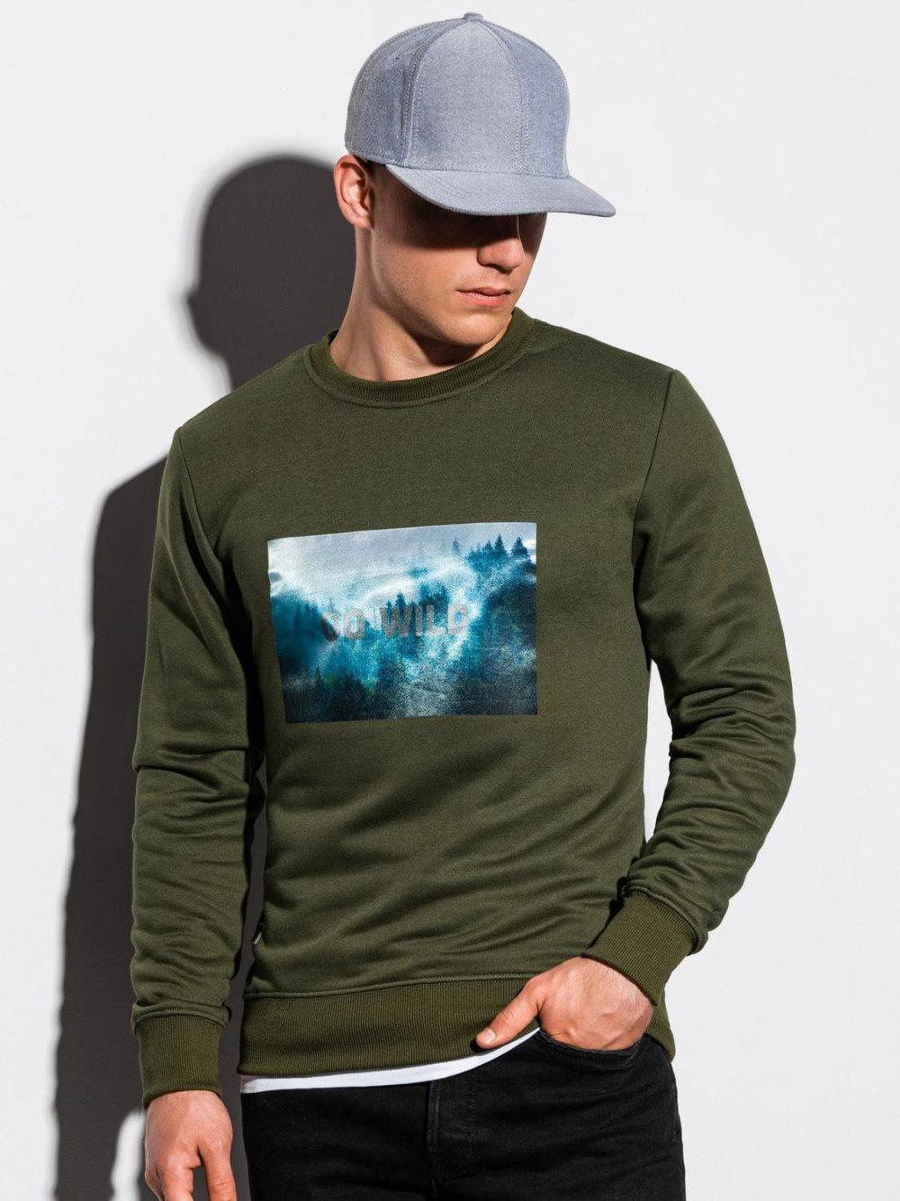 Men's printed sweatshirt B985 - khaki