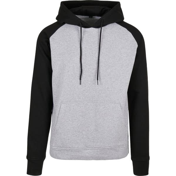 Build Your Brand Mens Basic Raglan Hoodie Heather Grey/Black L