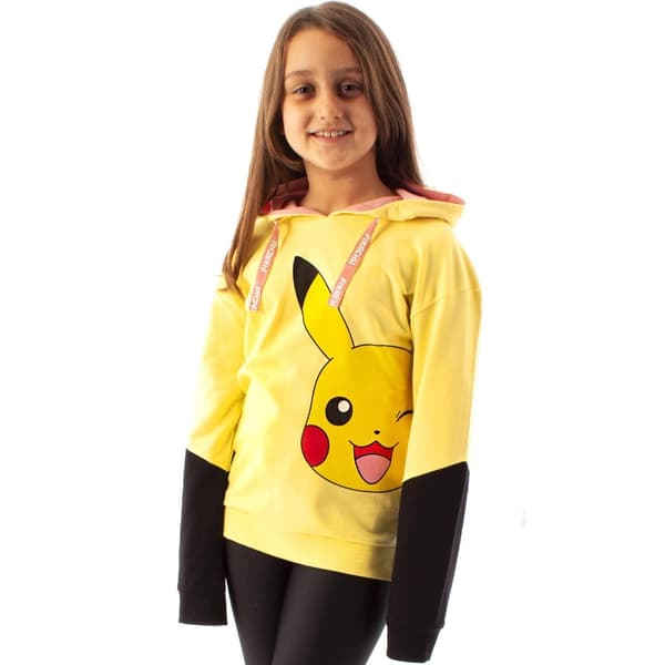 Pokemon Girls Pikachu Face Drawstring Hoodie