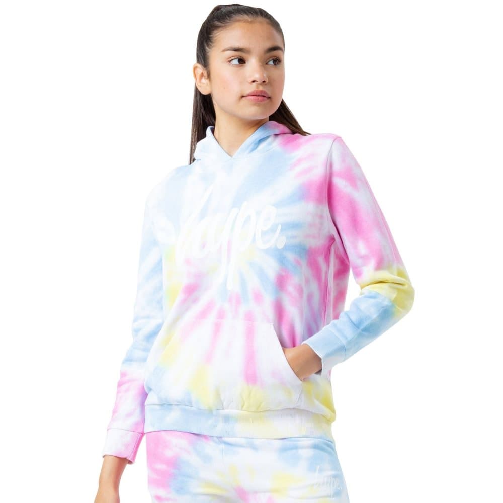Hype Pastellfärgad regnbåge Tie Dye Logo Hoodie för flickor