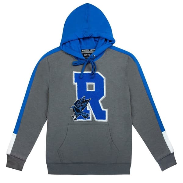 Harry Potter Unisex Ravenclaw R Patch Hoodie Grey/Blue XL