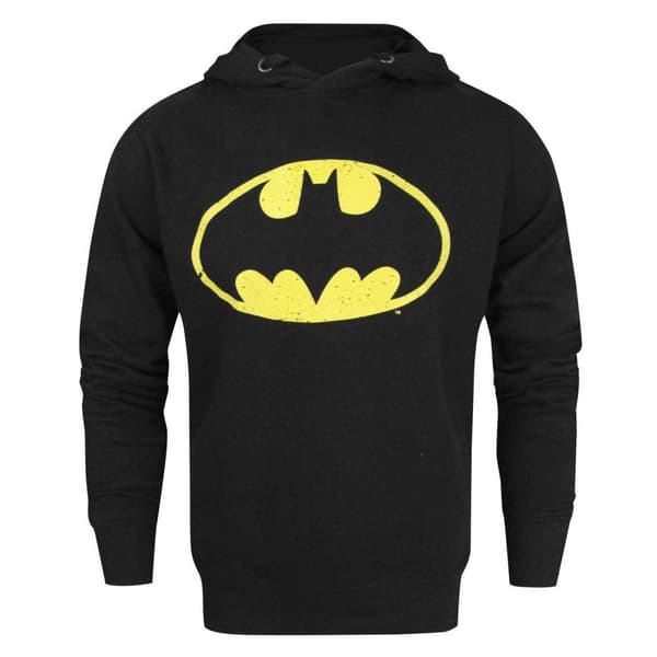 Batman Official Mens Speckle Distressed Logo Hoodie Black 2XL