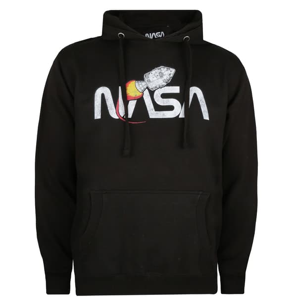 NASA Mens Vintage Rocket Pullover Hoodie Black/White S