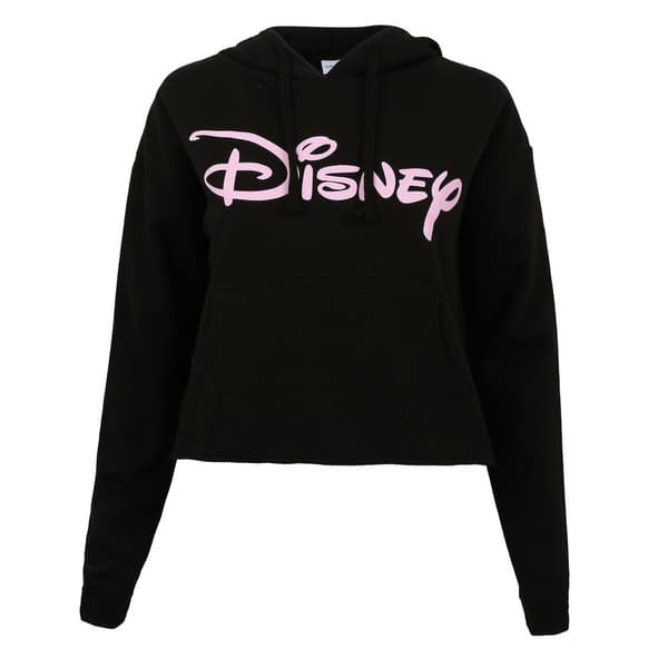 Disney Womens/Ladies Plain Logo Crop Hoodie Black S
