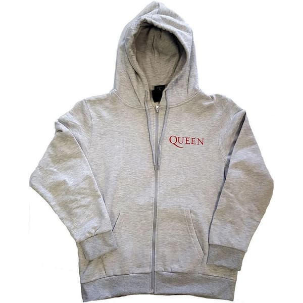 Queen Unisex Adult Classic Crest Full Zip Hoodie Ash Grey 3XL