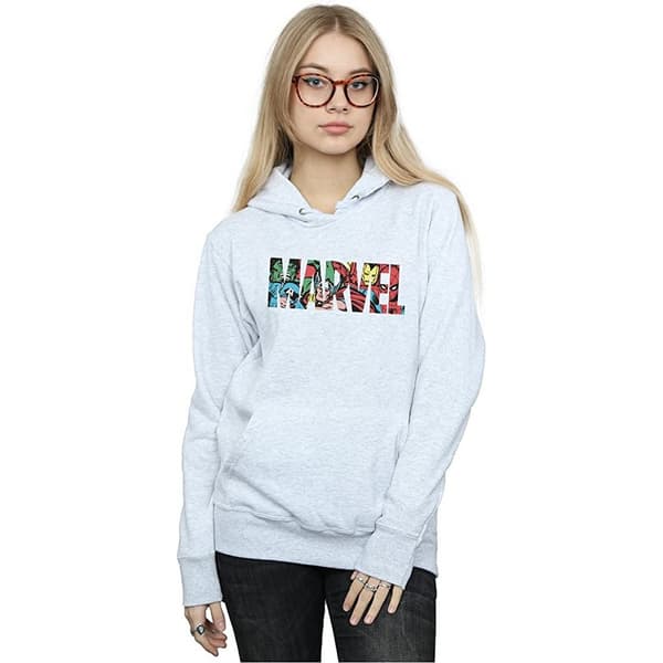 Marvel Comics Huvtröja med infälld logotyp i ljung för kvinnor/damer