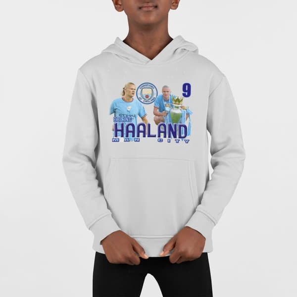 Haaland champions Man. City - grå huvtröja tröja