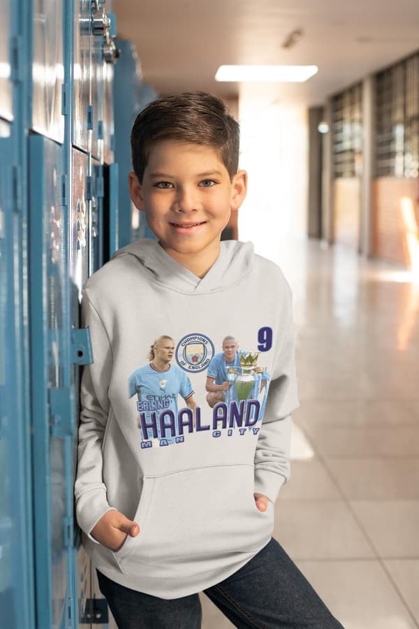 Haaland champions Man. City - grå huvtröja tröja