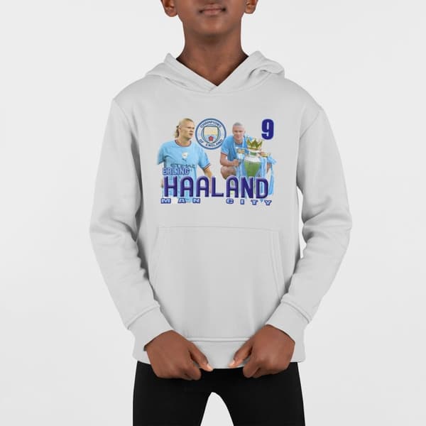 Haaland champions Man. City - grå huvtröja tröja