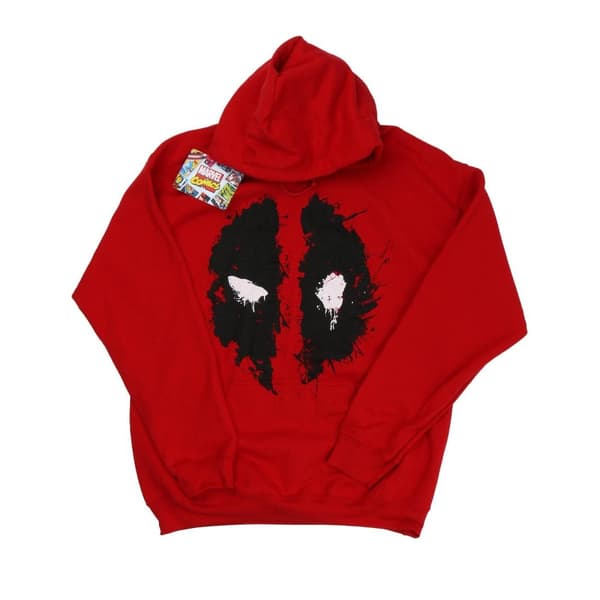 Deadpool Mens Splat Face Cotton Hoodie Cherry Red XXL