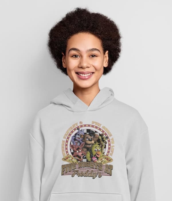 FNAF ask grå huvtröja med Five nights at Freddy design