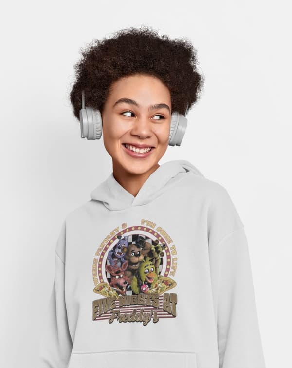 FNAF ask grå huvtröja med Five nights at Freddy design