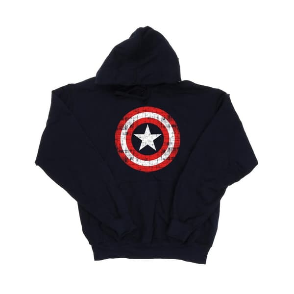 Marvel Boys Avengers Captain America Scratched Shield Hoodie Navy Blue 12-13 Years