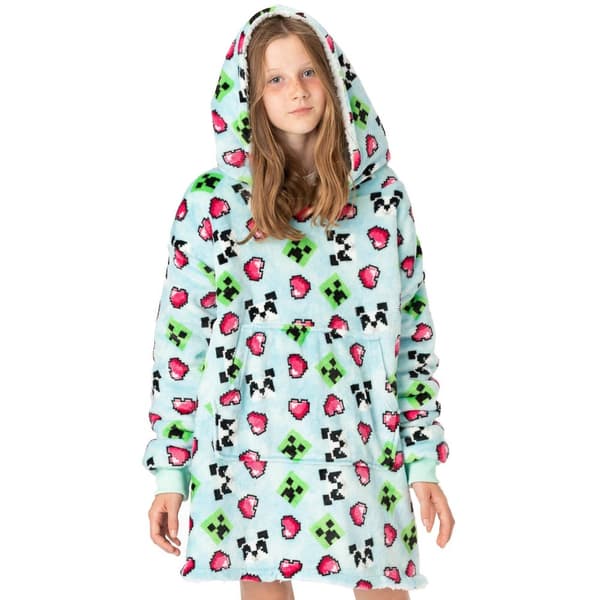 Minecraft Girls Panda Hoodie Blanket Pastel Blue One Size