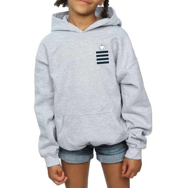 Looney Tunes Girls Tweety Pie Striped Faux Pocket Hoodie