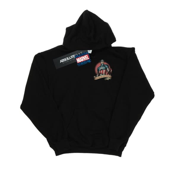 Marvel Womens/Ladies Captain America Tattoo Breast Print Hoodie Black XXL