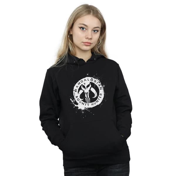 Star Wars Womens/Ladies The Mandalorian Bounty Hunter Splatter Skull Hoodie