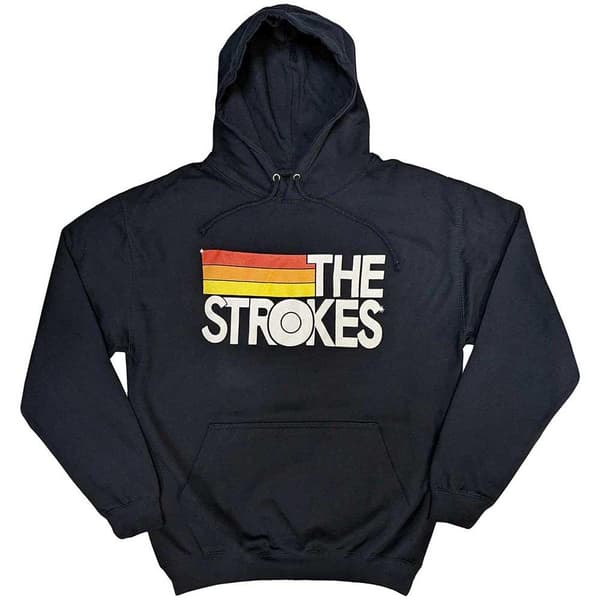 The Strokes Unisex Adult Stripe Logo Hoodie Navy Blue S