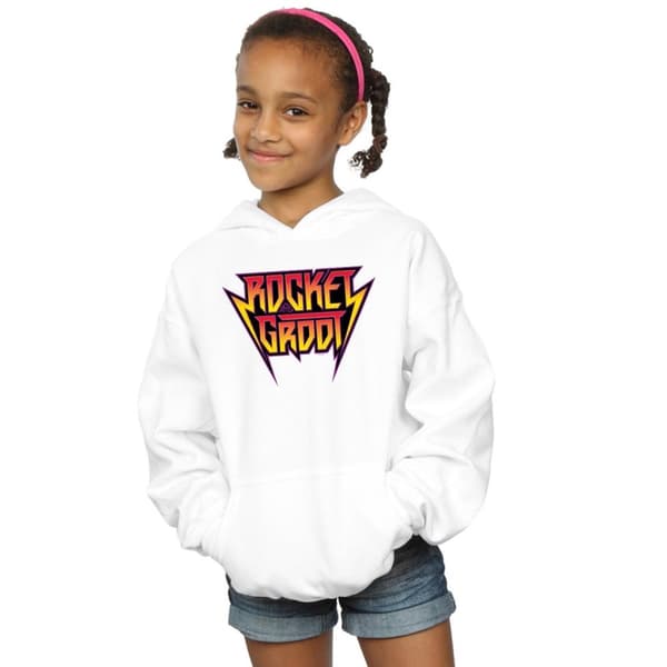 Marvel Guardians Of The Galaxy Vol. 2 Rocket And Groot Metal Logo Hoodie för tjejer