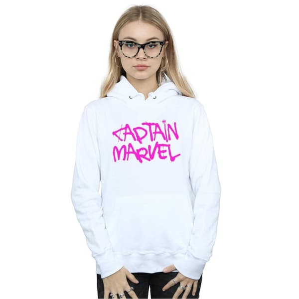 Marvel Huvtröja med spraytext för damer/kvinnor Captain Marvel