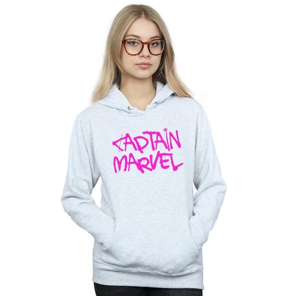 Marvel Huvtröja med spraytext för damer/kvinnor Captain Marvel
