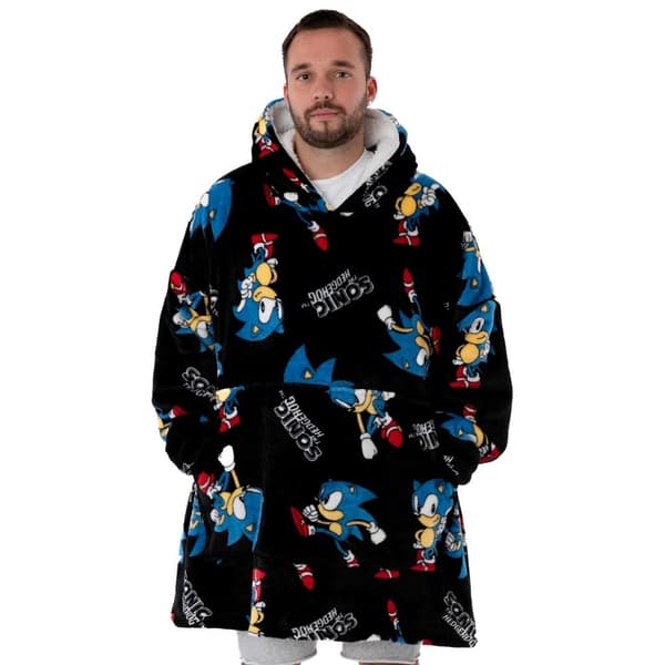 Sonic The Hedgehog Mens Hoodie Blanket Black One Size