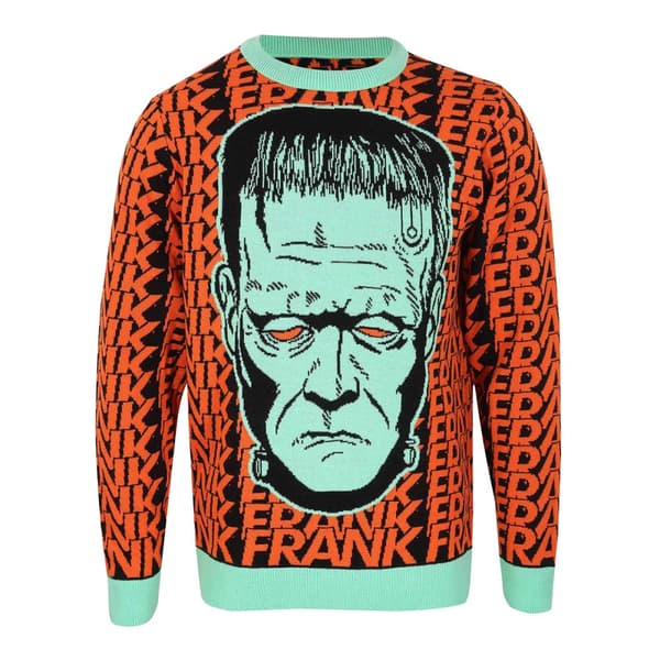 Universal Monsters Unisex Adult Head Shot Frankenstein Knitted Jumper Red/Black/Mint S