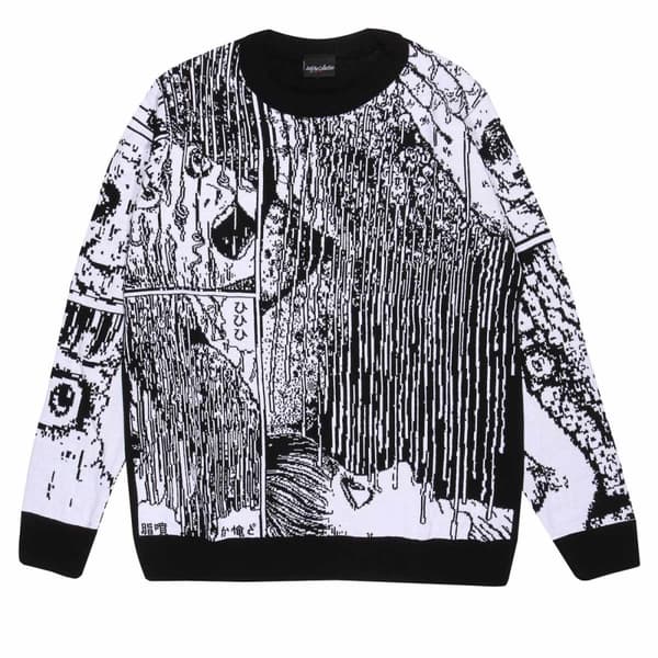 Junji-Ito Unisex Adult Face Melting Knitted Jumper Black/White XXL