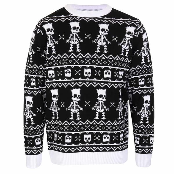 The Simpsons Unisex Adult Bart Simpson Skeleton Knitted Jumper Black/White L