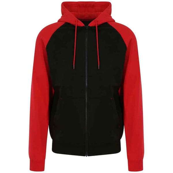 Awdis Womens/Ladies Raglan Baseball Full Zip Hoodie Jet Black/Fire Red L