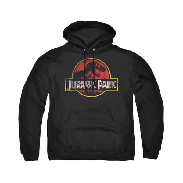 Jurassic Park Unisex Adult Distressed Logo Hoodie Black XXL