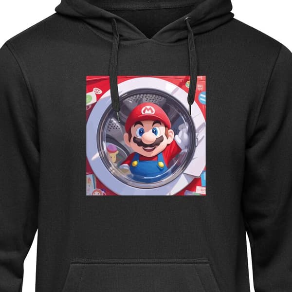 Klassisk Hoodie | Huvtröja för Vuxna Mario Svart Medium