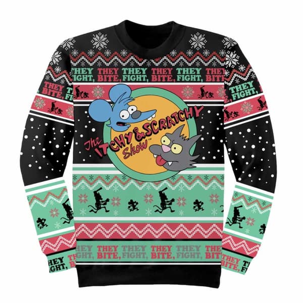 The Simpsons Unisex Adult Itchy And Scratchy Show Knitted Jumper