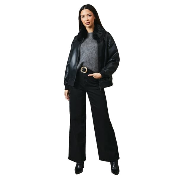 Principles Womens/Ladies Leather Faux Fur Collar Bomber Jacket