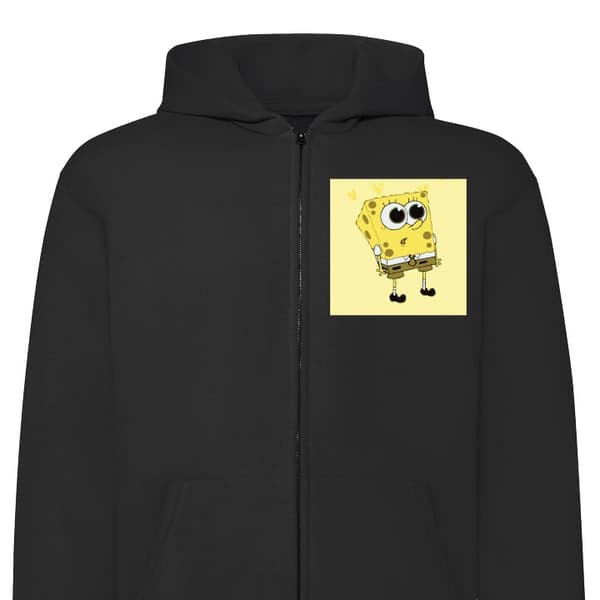 Hettegenser med Glidelås | Zip-Hettegenser for Voksen SvampeBob Firkant Svart Stor
