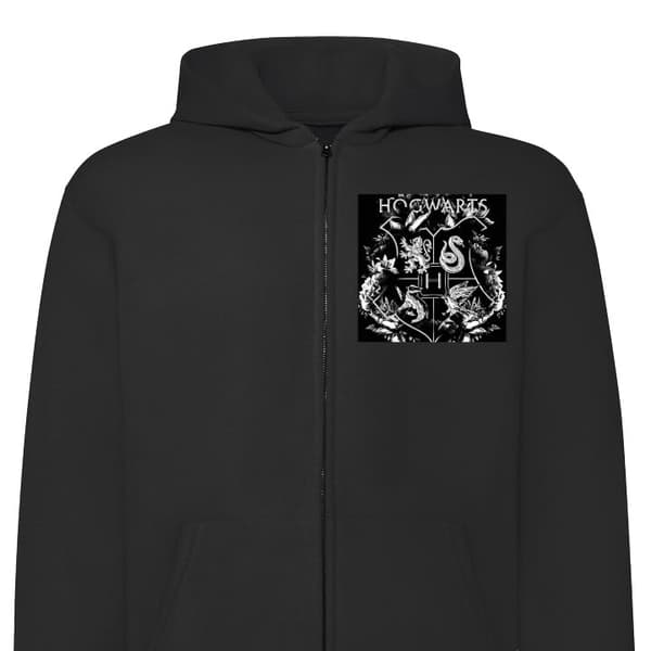 Hettegenser med Glidelås | Zip-Hettegenser for Voksen Hogwarts Svart XX-Large