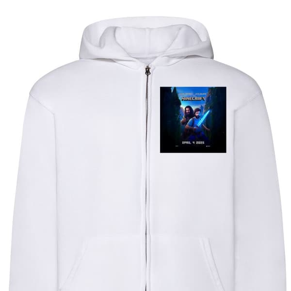 Huppari Vetoketjulla | Vetoketjullinen Huppari Aikuisille Minecraft-elokuva Valkoinen X-Large