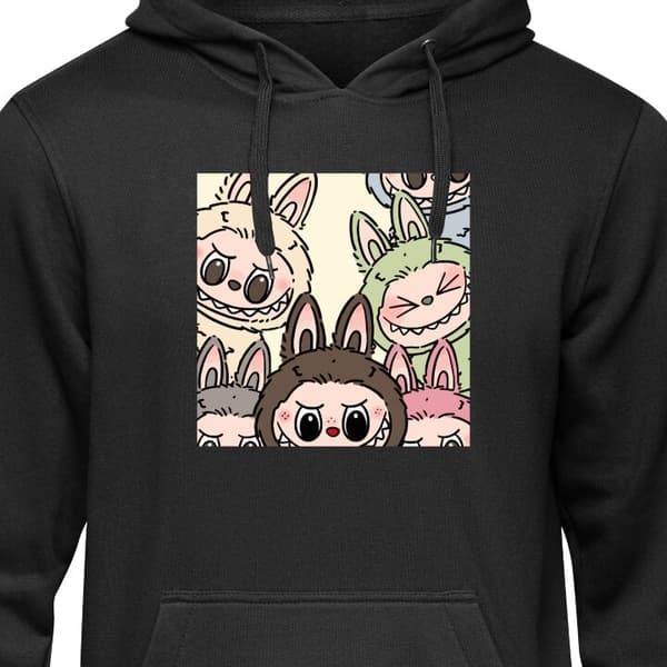 Klassisk Hoodie | Hættetrøje til Voksne Labubu Pastel Collecti Sort Large