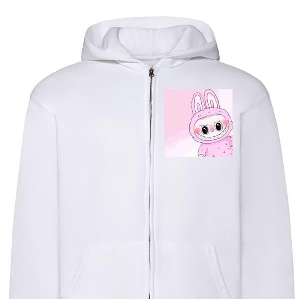 Hettegenser med Glidelås | Zip-Hettegenser for Voksen Labubu B Hvit XX-Large
