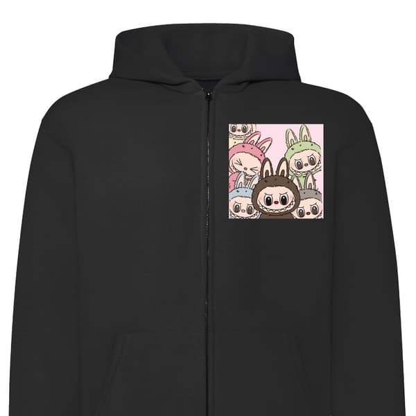 Hettegenser med Glidelås | Zip-Hettegenser for Voksen Labubu C Svart Small