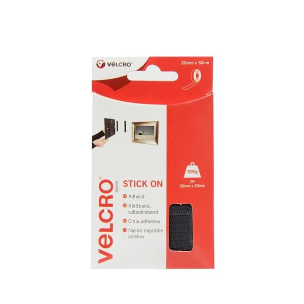 Velcro Klistermärke på tejp Black 0.5m x 20mm