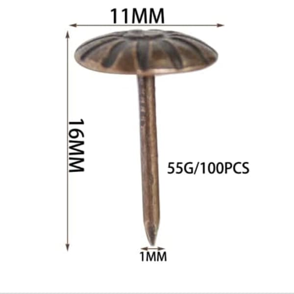 100 stykker møbelsøm, møbelsøm til sofaer, håndværk, dekorative malerier, 7/16 tommer hoveddiameter (antik messing tusindfryd) (sølv)