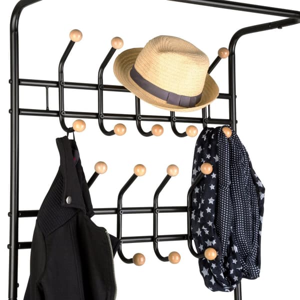 Garderobe med 3 skohylder og knagerække - sort