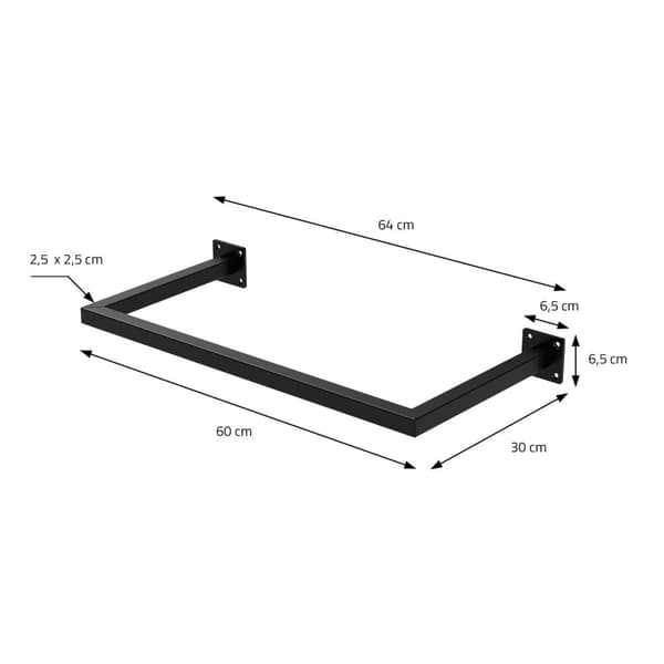 Rektangulært tøjstativ til væggen 30x60 cm sort stål ML-design