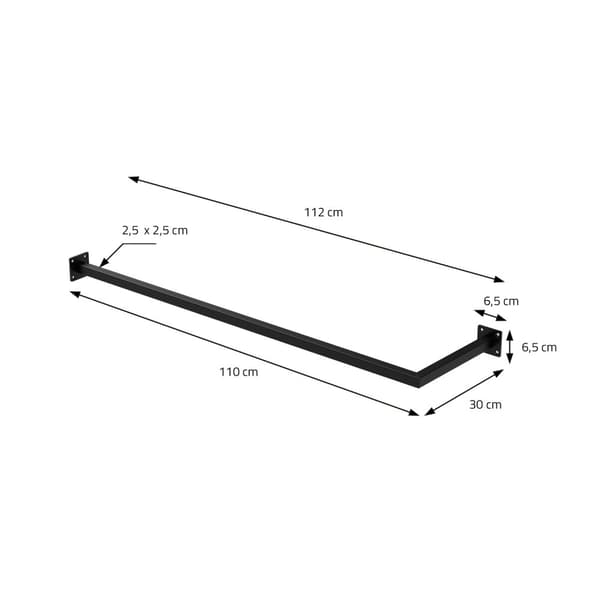 Vaatetanko kulma seinään 30x110 cm musta teräs ML-Design