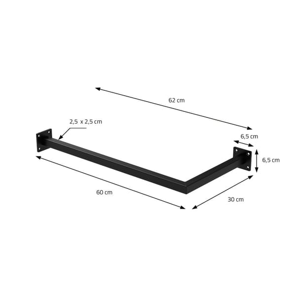 Tøjstangshjørne til væggen 30x60 cm sort stål ML design